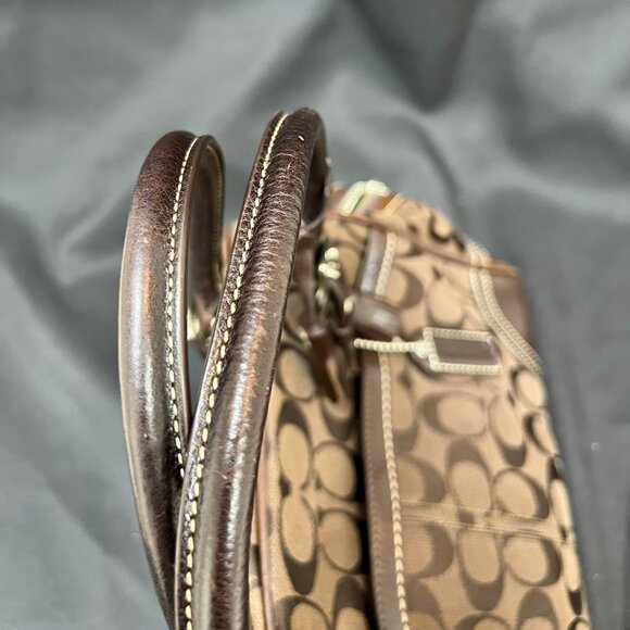 Coach Vintage Dark Brown Signature Satchel Shoulder Bag Bag Purse Double Handle - Picture 8 of 9